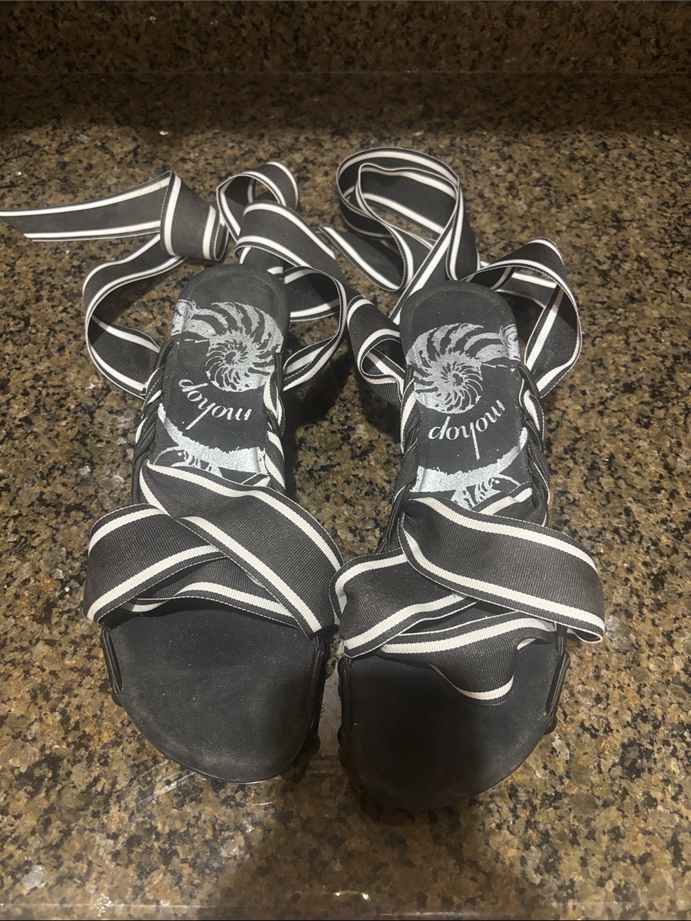 Mohop Black & White Striped Wrap Sandals